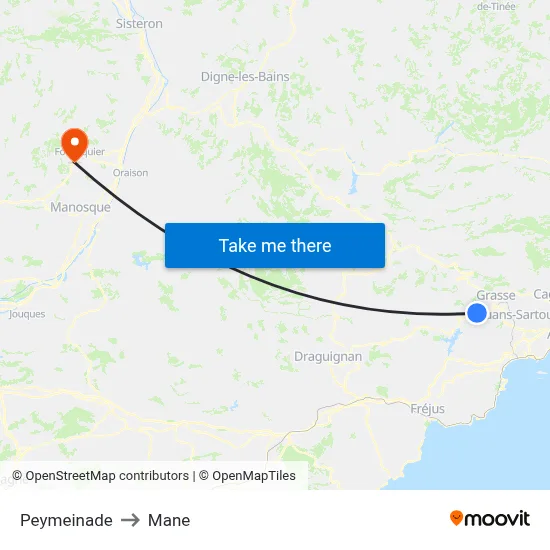 Peymeinade to Mane map