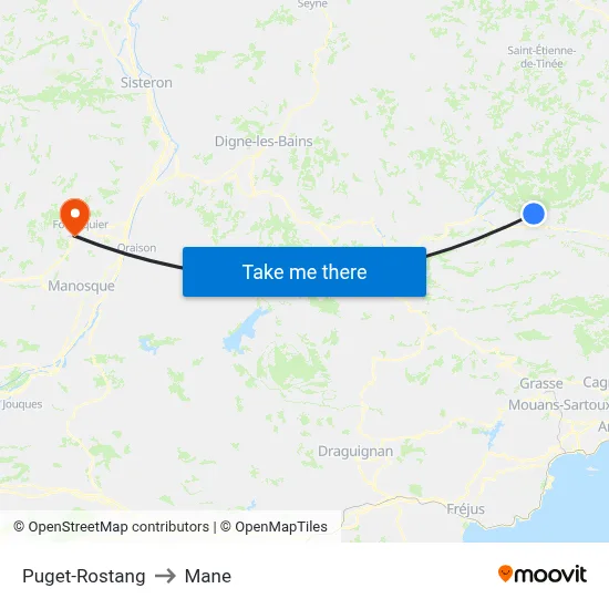 Puget-Rostang to Mane map