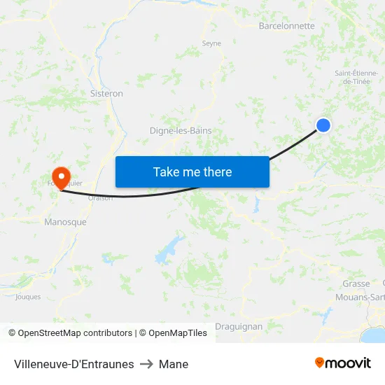 Villeneuve-D'Entraunes to Mane map