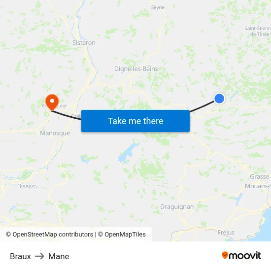 Braux to Mane map