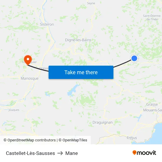 Castellet-Lès-Sausses to Mane map