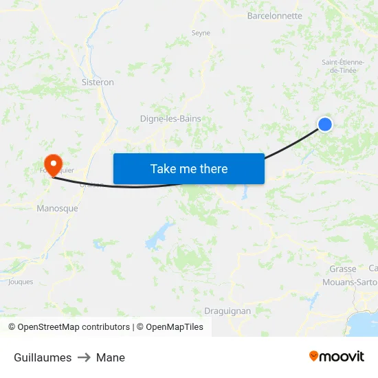 Guillaumes to Mane map