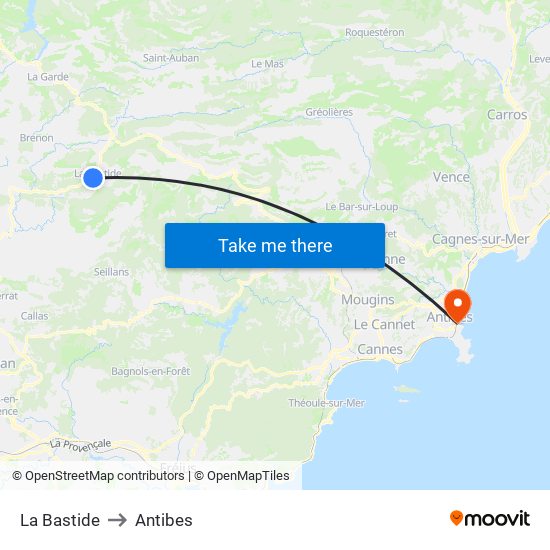 La Bastide to Antibes map