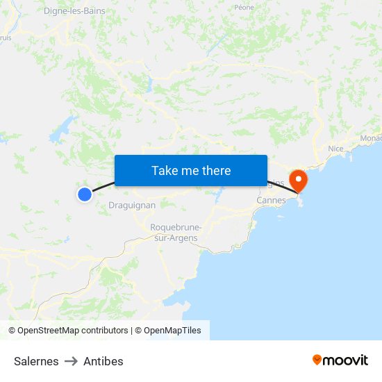 Salernes to Antibes map