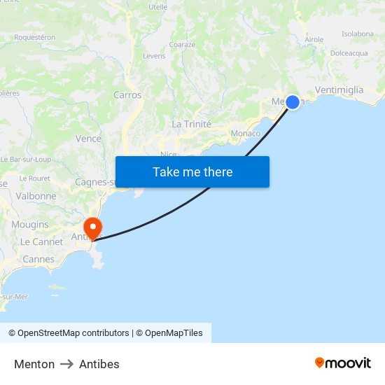 Menton to Antibes map