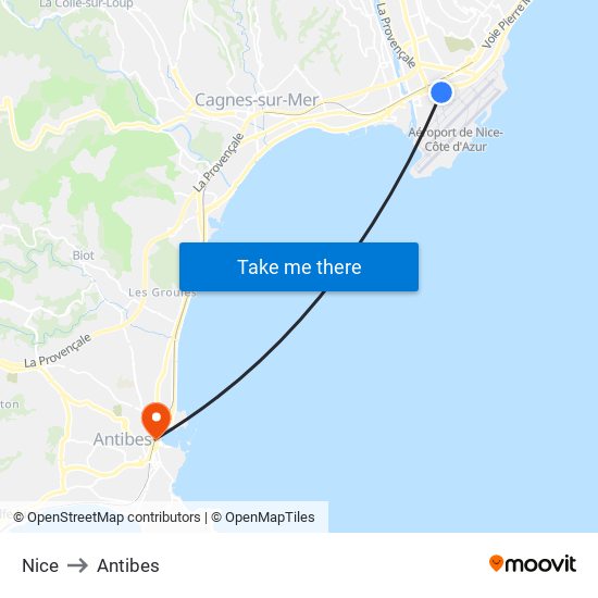 Nice to Antibes map