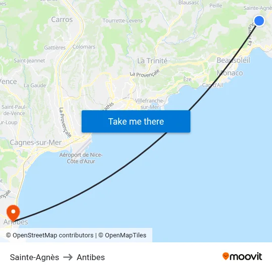 Sainte-Agnès to Antibes map