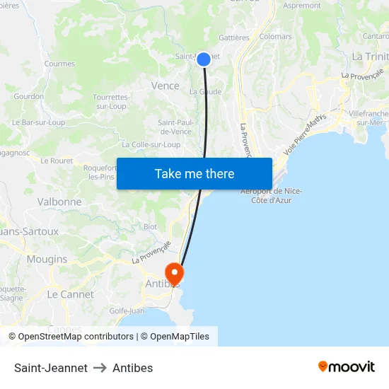 Saint-Jeannet to Antibes map