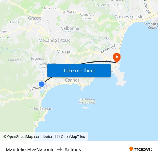 Mandelieu-La-Napoule to Antibes map