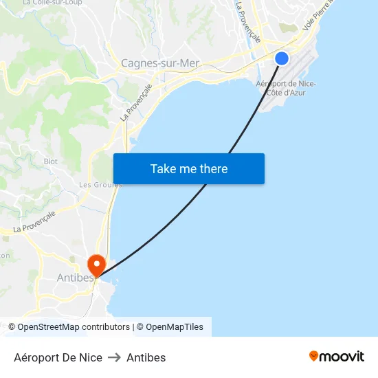 Aéroport De Nice to Antibes map