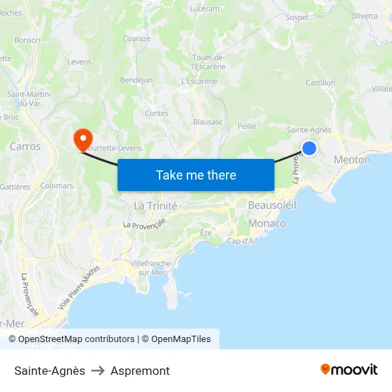 Sainte-Agnès to Aspremont map