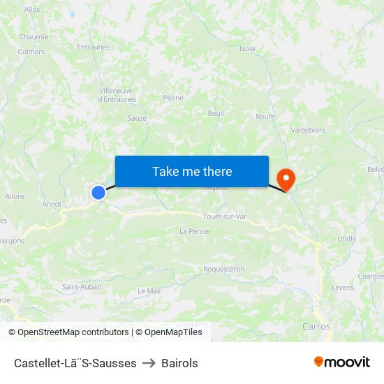 Castellet-Lã¨S-Sausses to Bairols map