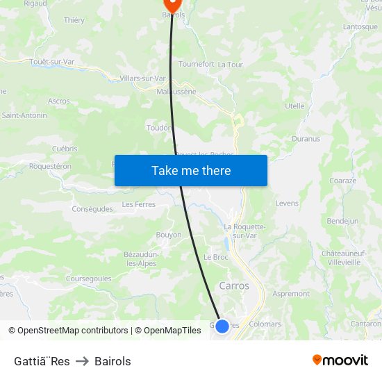 Gattiã¨Res to Bairols map