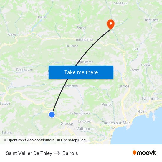 Saint Vallier De Thiey to Bairols map