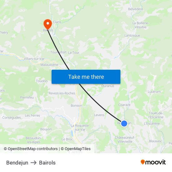 Bendejun to Bairols map