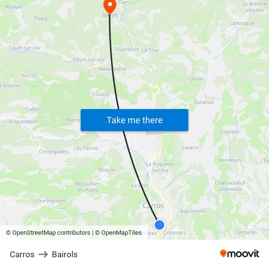 Carros to Bairols map