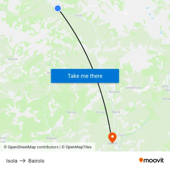 Isola to Bairols map