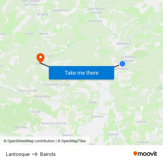 Lantosque to Bairols map
