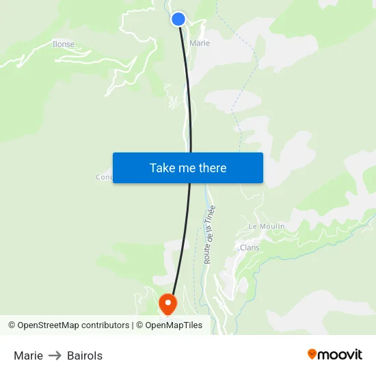 Marie to Bairols map