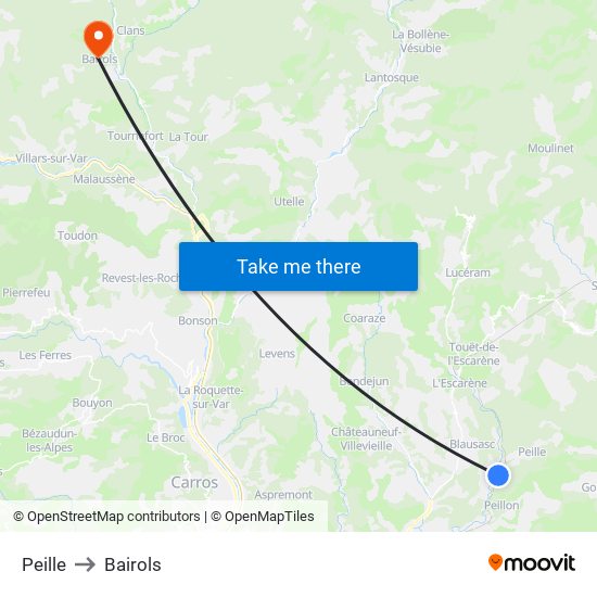 Peille to Bairols map