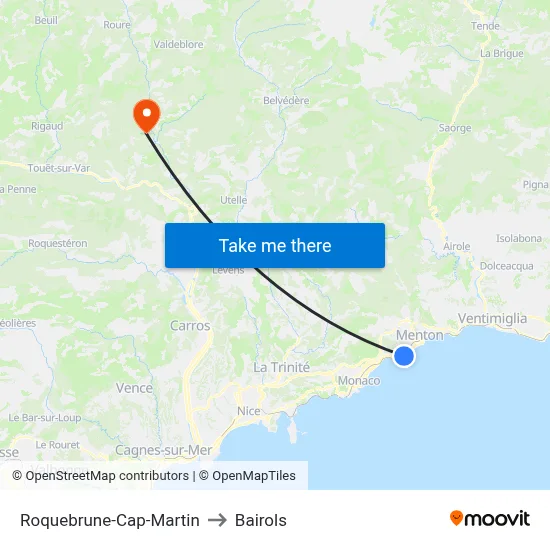 Roquebrune-Cap-Martin to Bairols map