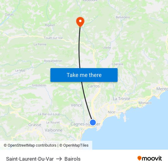 Saint-Laurent-Du-Var to Bairols map