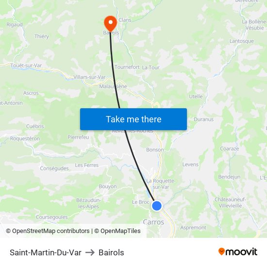 Saint-Martin-Du-Var to Bairols map