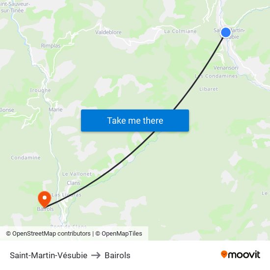 Saint-Martin-Vésubie to Bairols map