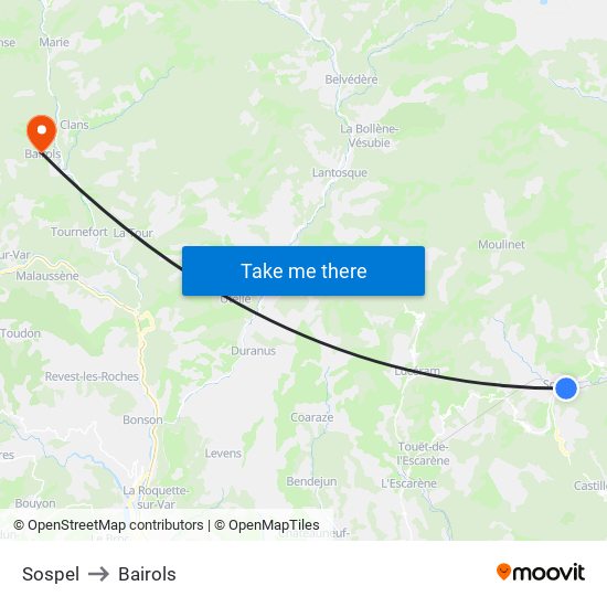 Sospel to Bairols map