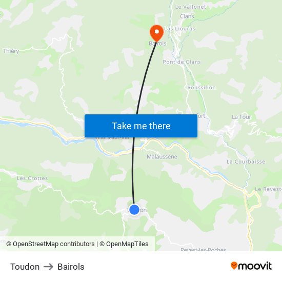 Toudon to Bairols map