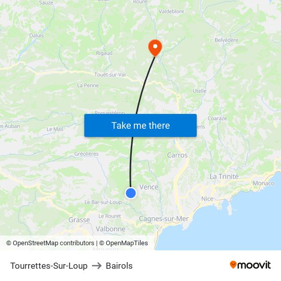 Tourrettes-Sur-Loup to Bairols map