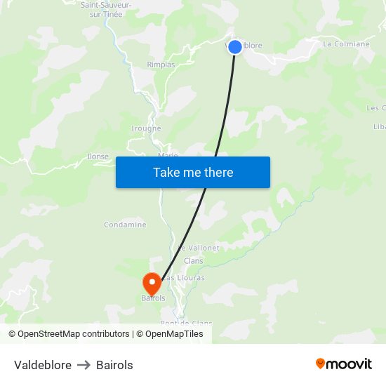 Valdeblore to Bairols map