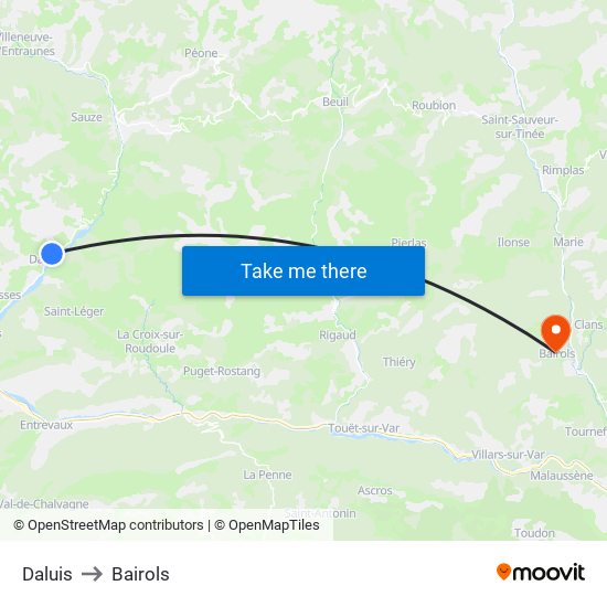 Daluis to Bairols map