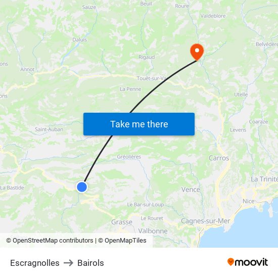 Escragnolles to Bairols map