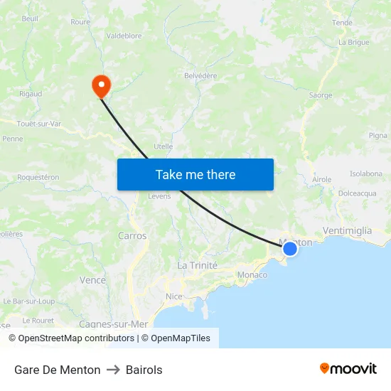 Gare De Menton to Bairols map
