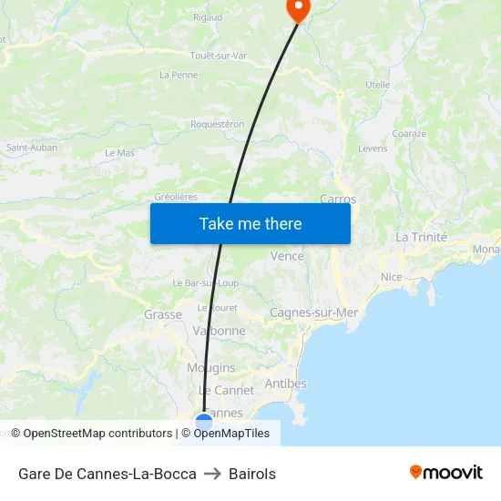 Gare De Cannes-La-Bocca to Bairols map