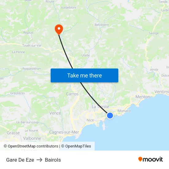 Gare De Eze to Bairols map