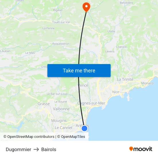 Dugommier to Bairols map