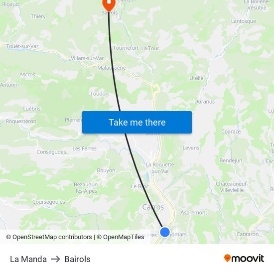 La Manda to Bairols map