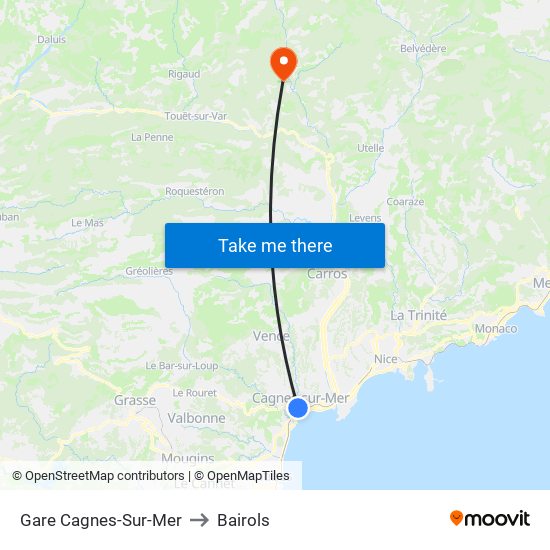 Gare Cagnes-Sur-Mer to Bairols map