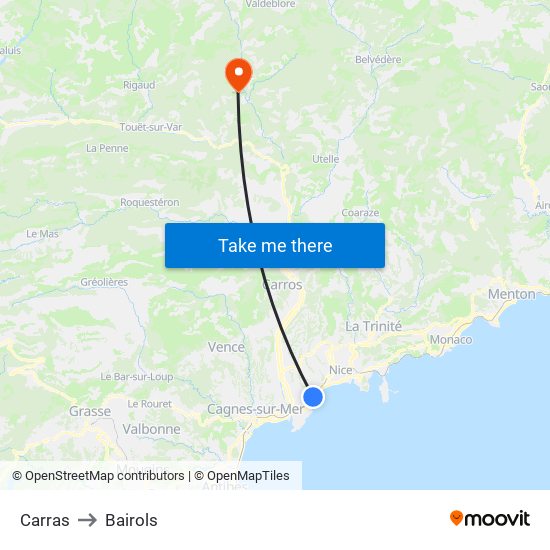 Carras to Bairols map