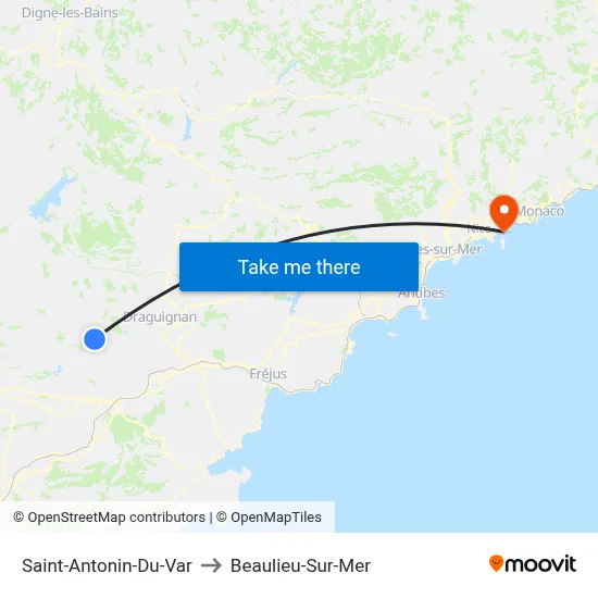 Saint-Antonin-Du-Var to Beaulieu-Sur-Mer map