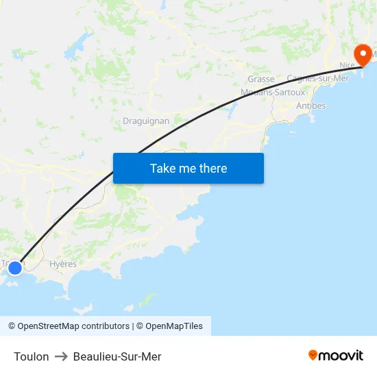 Toulon to Beaulieu-Sur-Mer map