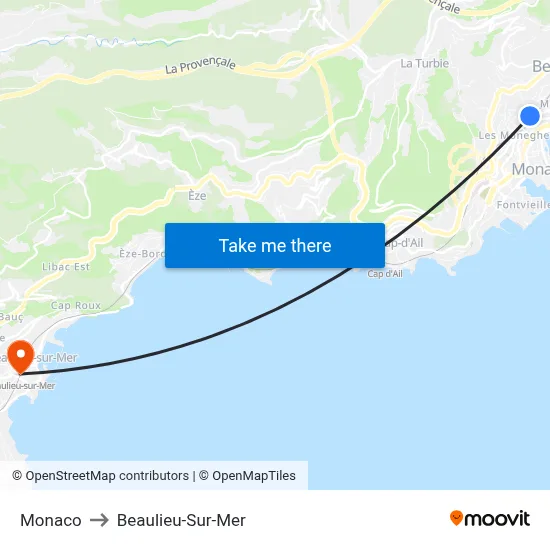 Monaco to Beaulieu-Sur-Mer map