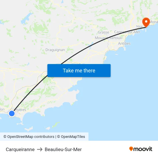 Carqueiranne to Beaulieu-Sur-Mer map