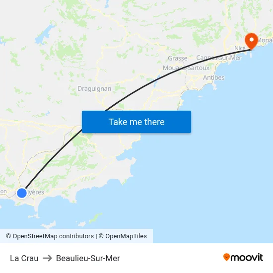 La Crau to Beaulieu-Sur-Mer map