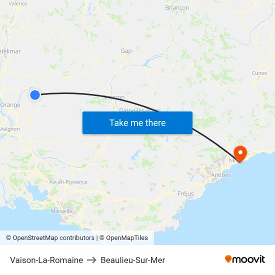Vaison-La-Romaine to Beaulieu-Sur-Mer map