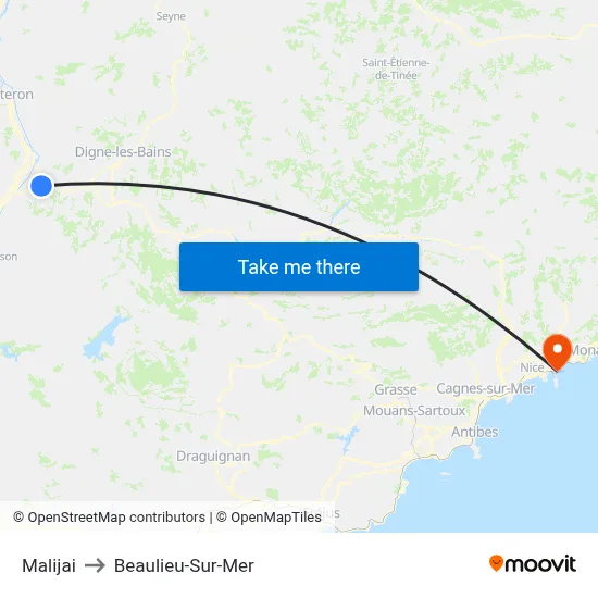 Malijai to Beaulieu-Sur-Mer map