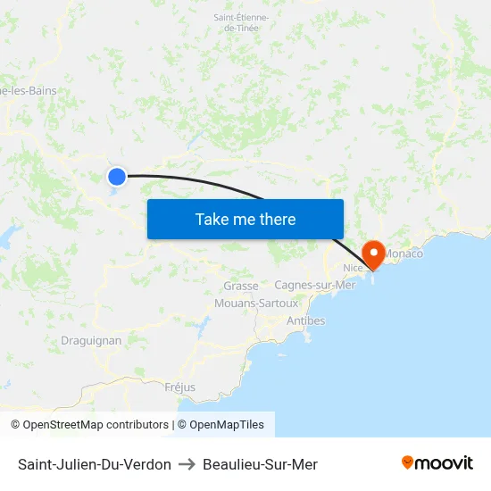 Saint-Julien-Du-Verdon to Beaulieu-Sur-Mer map