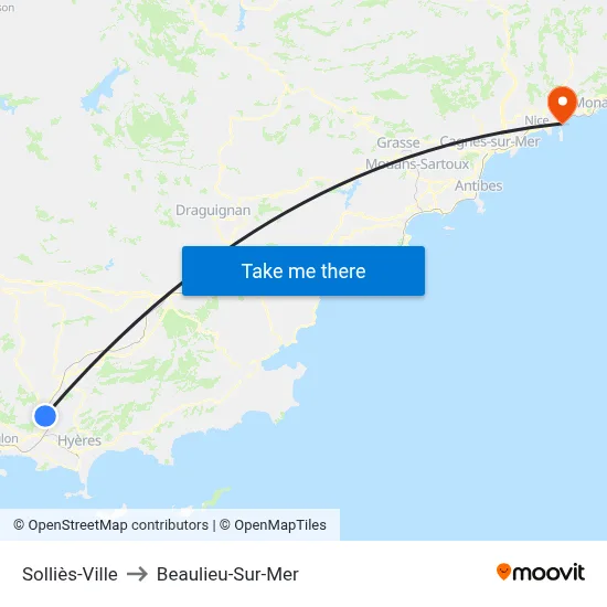 Solliès-Ville to Beaulieu-Sur-Mer map